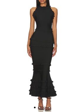 Elliatt Black Sleeveless Ruffle-Trim Maxi Dress